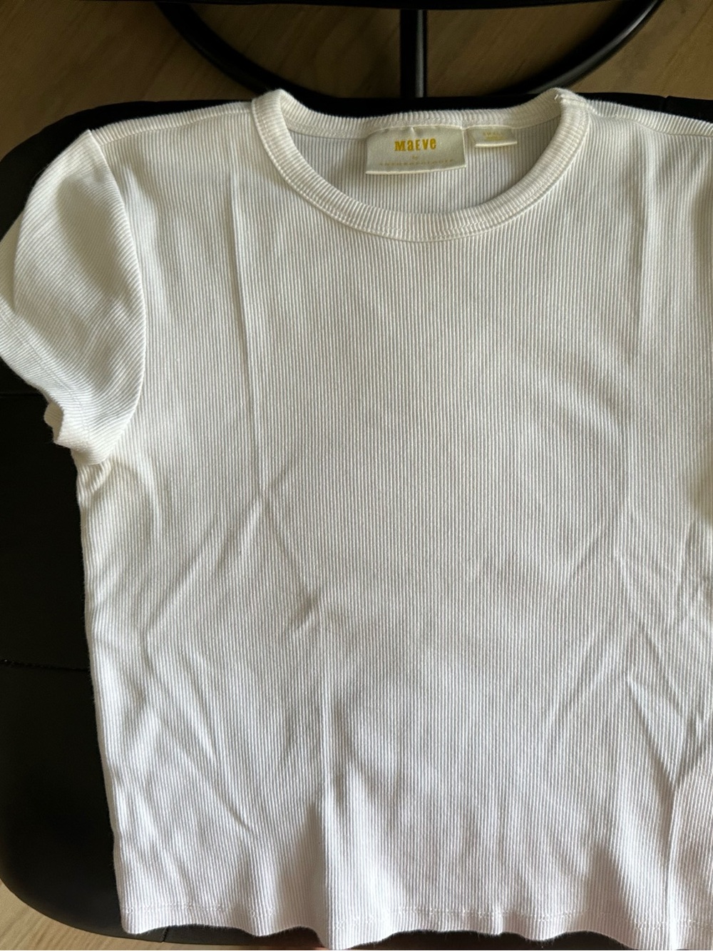 Anthropologie Cream Ribbed Short Sleeve Tee